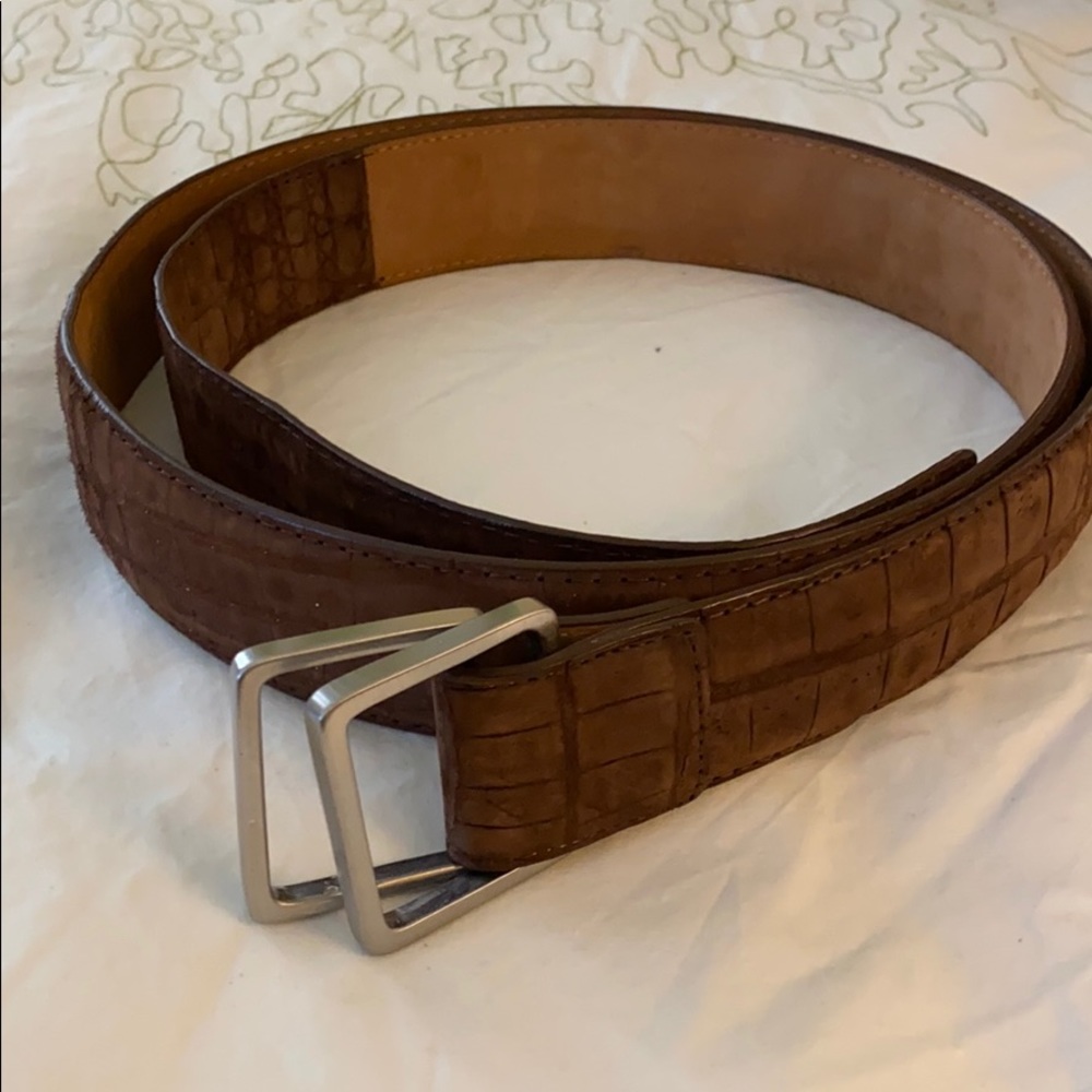 Peter Millar sueded crocodile belt - brown